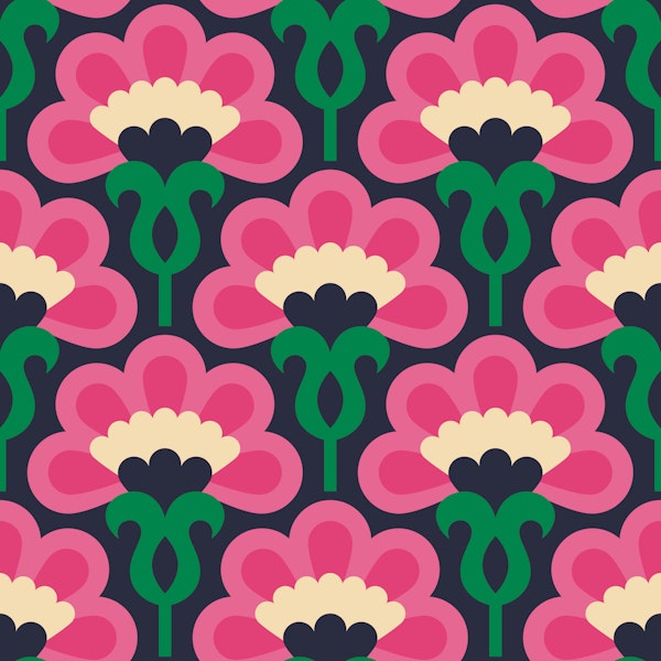 Retro Bloom Symphony - Vibrant Pink Green
