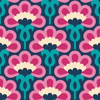 Retro Bloom Symphony - Vibrant Pink Blue tapete
