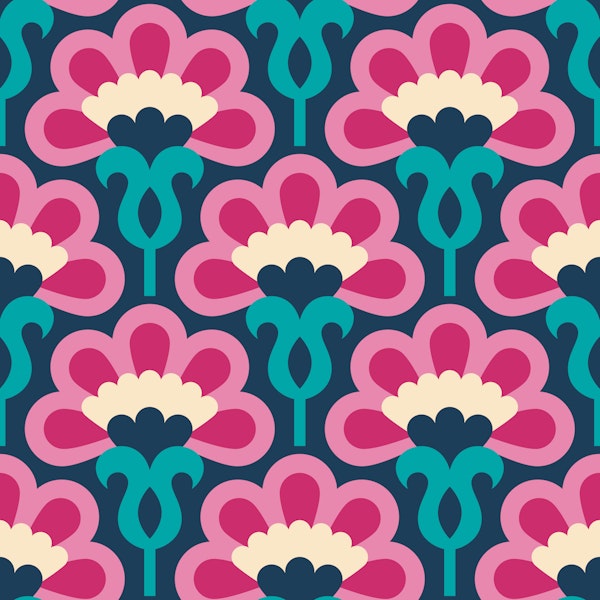 Retro Bloom Symphony - Vibrant Pink Blue
