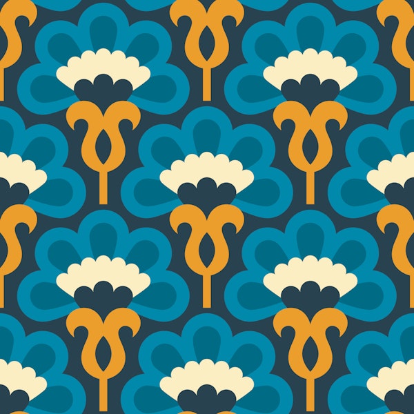 Retro Bloom Symphony - Blue Yellow