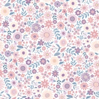 Daisy Ditsy - Pink and Lilac on white - Large wallpaper
