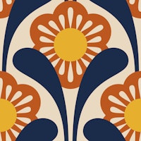 Mid-Century Flower Power in Red Blue - S papel de parede