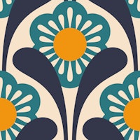 Mid-Century Flower Power in Green Yellow - L wallpaper