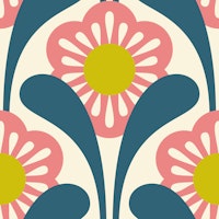 Mid-Century Flower Power in Pink Green - S papel de parede