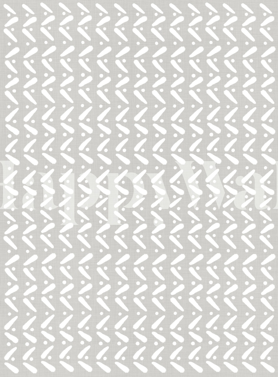 Geometric Mud Cloth Arrows pattern in white on grey wallpaper