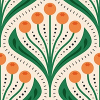Vintage Berry Delight in Green Orange - L carta da parati