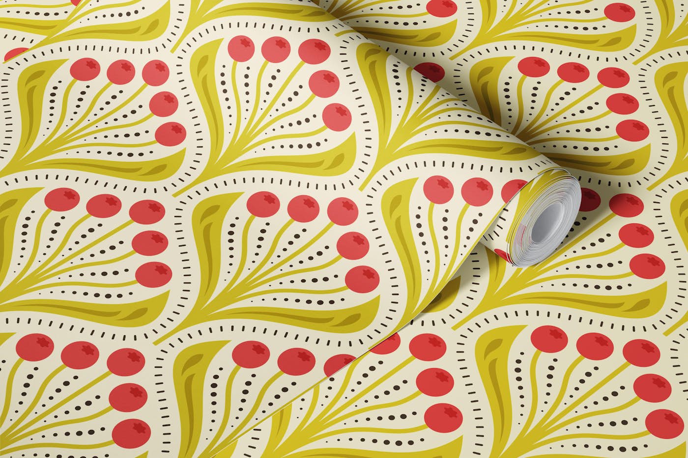 Vintage Berry Delight in Green Pink - S wallpaper roll