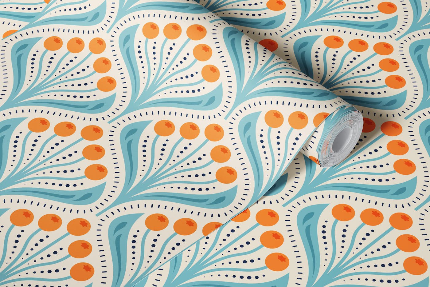 Vintage Berry Delight in Blue Orange - S wallpaper roll