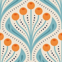 Vintage Berry Delight in Blue Orange - L carta da parati