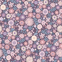 Daisy Ditsy - Pink and Lilac on plum -Med tapet