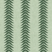 Moss Green Fern Leaf Stripe on Linen wallpaper