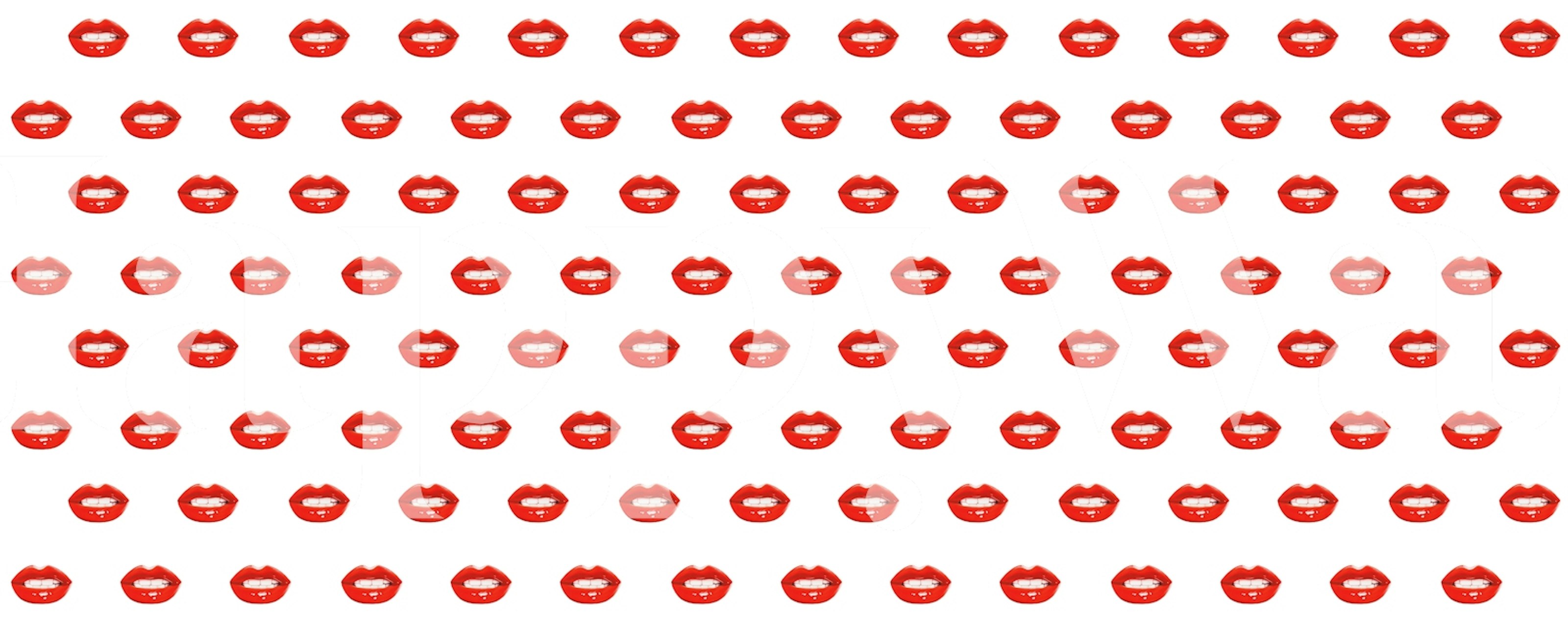 Red lips pattern on white background wallpaper