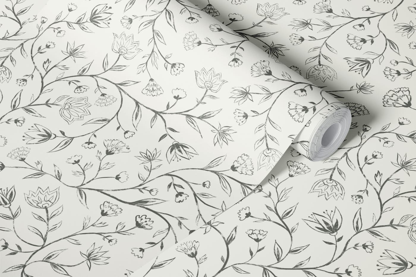 Innessa Vintage Farmhouse Floral Gray wallpaper roll