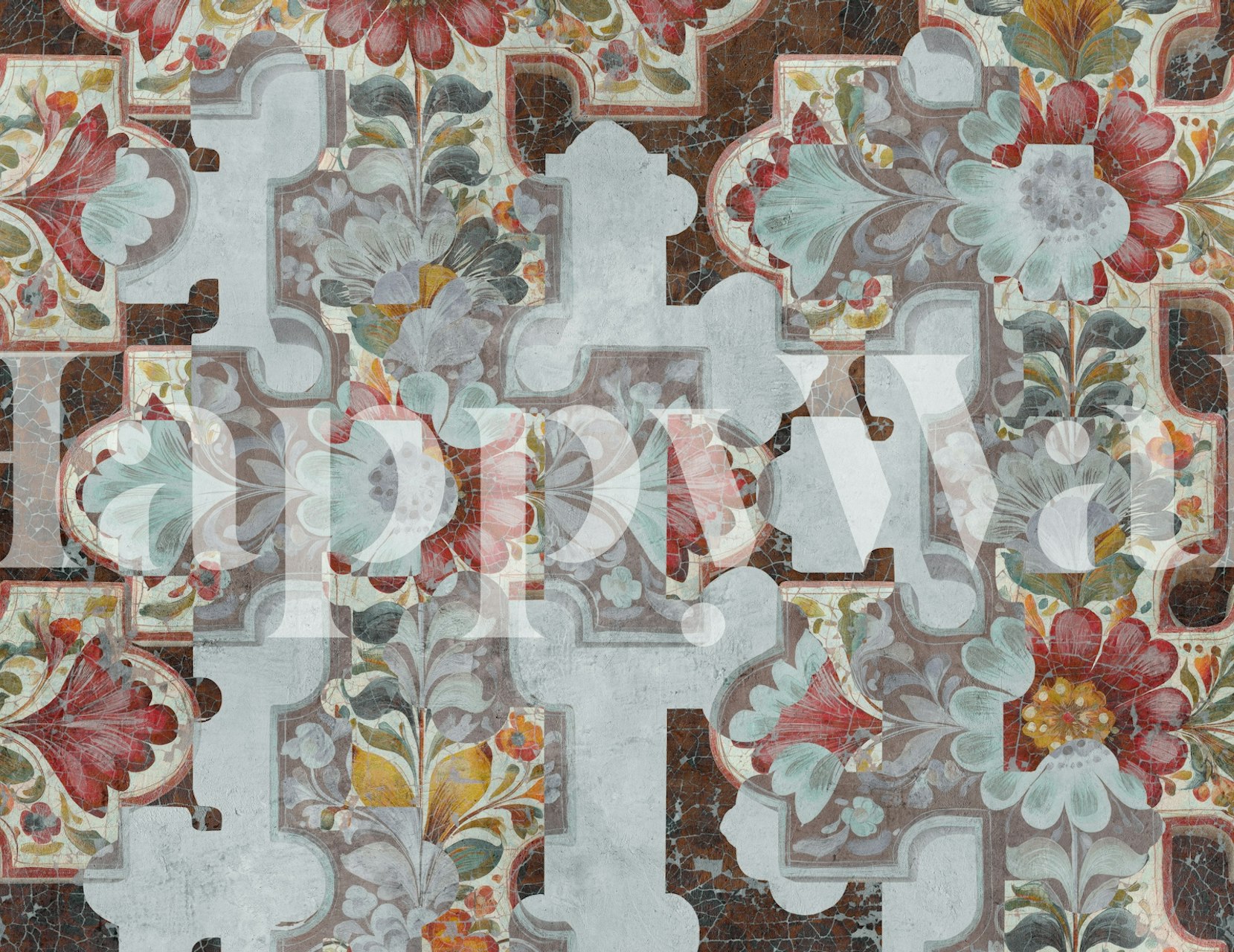 Papier peint Antique Floral Tapestry Art dans une pièce