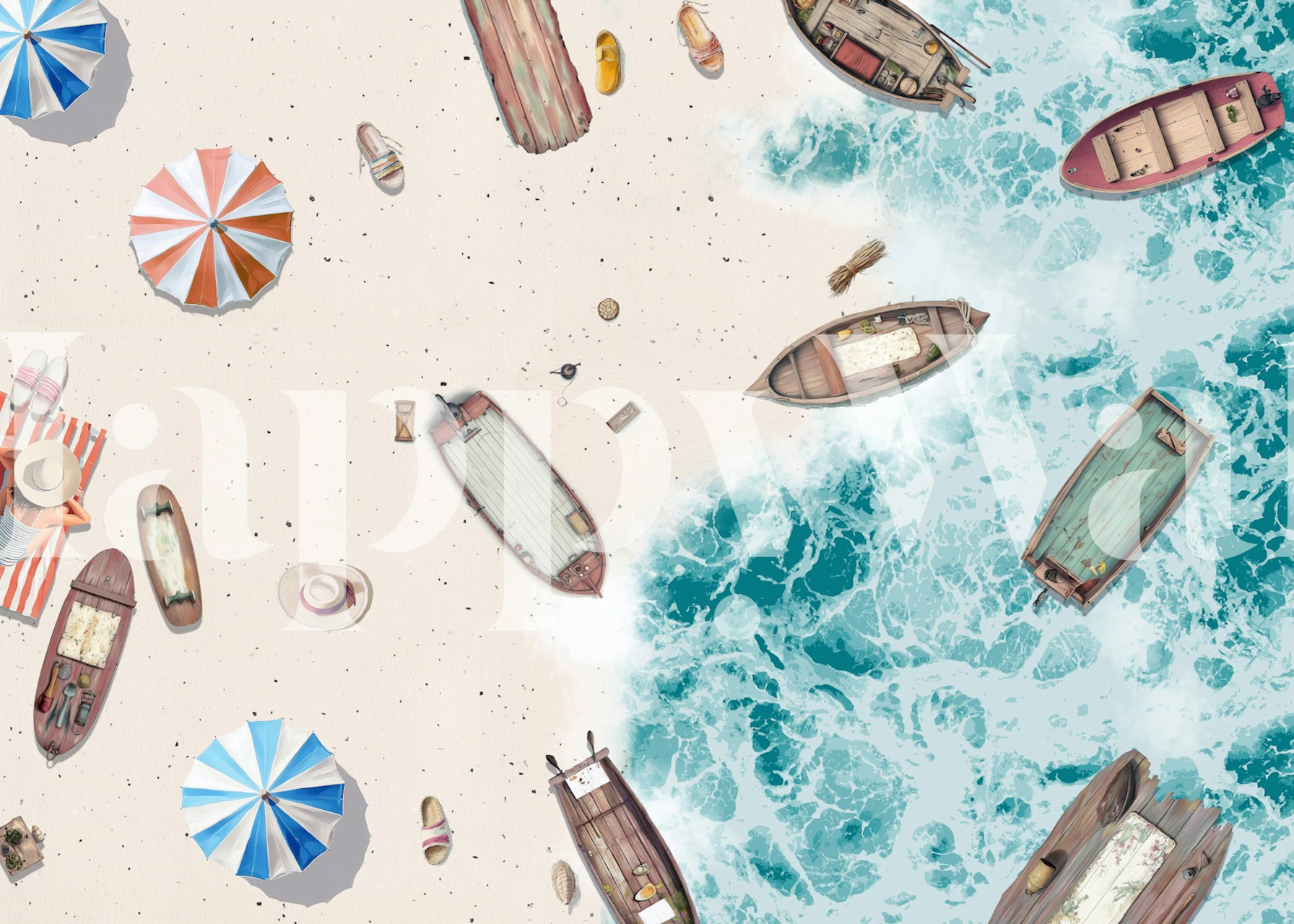 Papel de parede vibrante de praia em um quarto