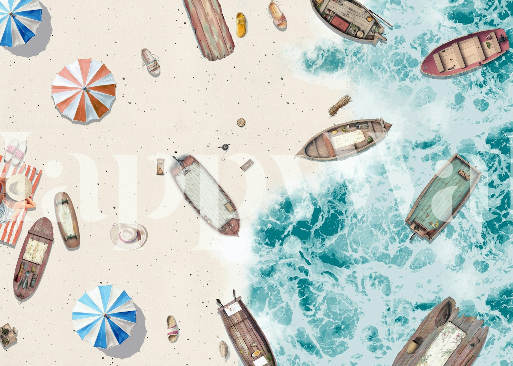 Vibrant beach wallpaper in a room