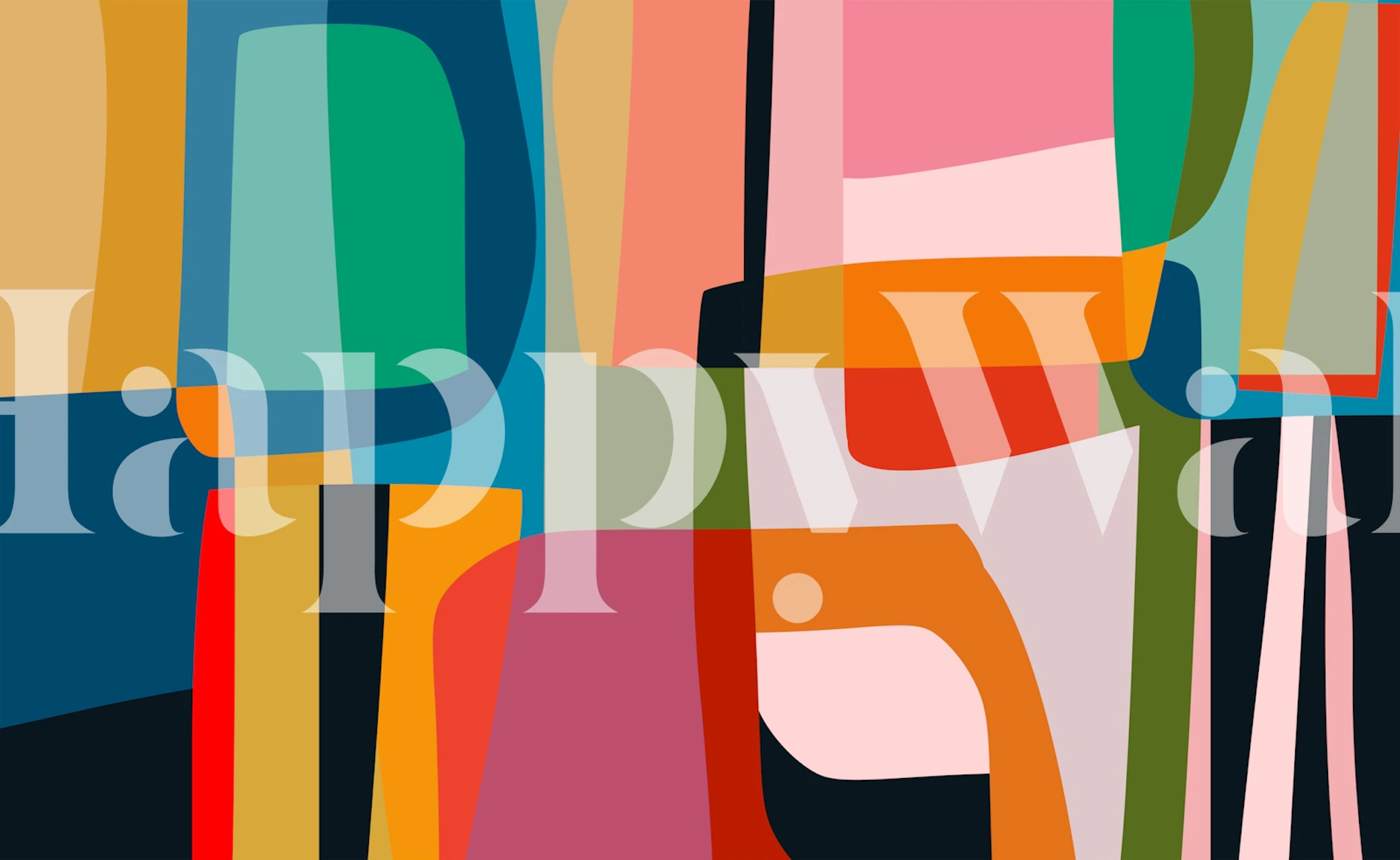 Geometric shapes in vibrant colors: red, blue, green, pink wallpaper