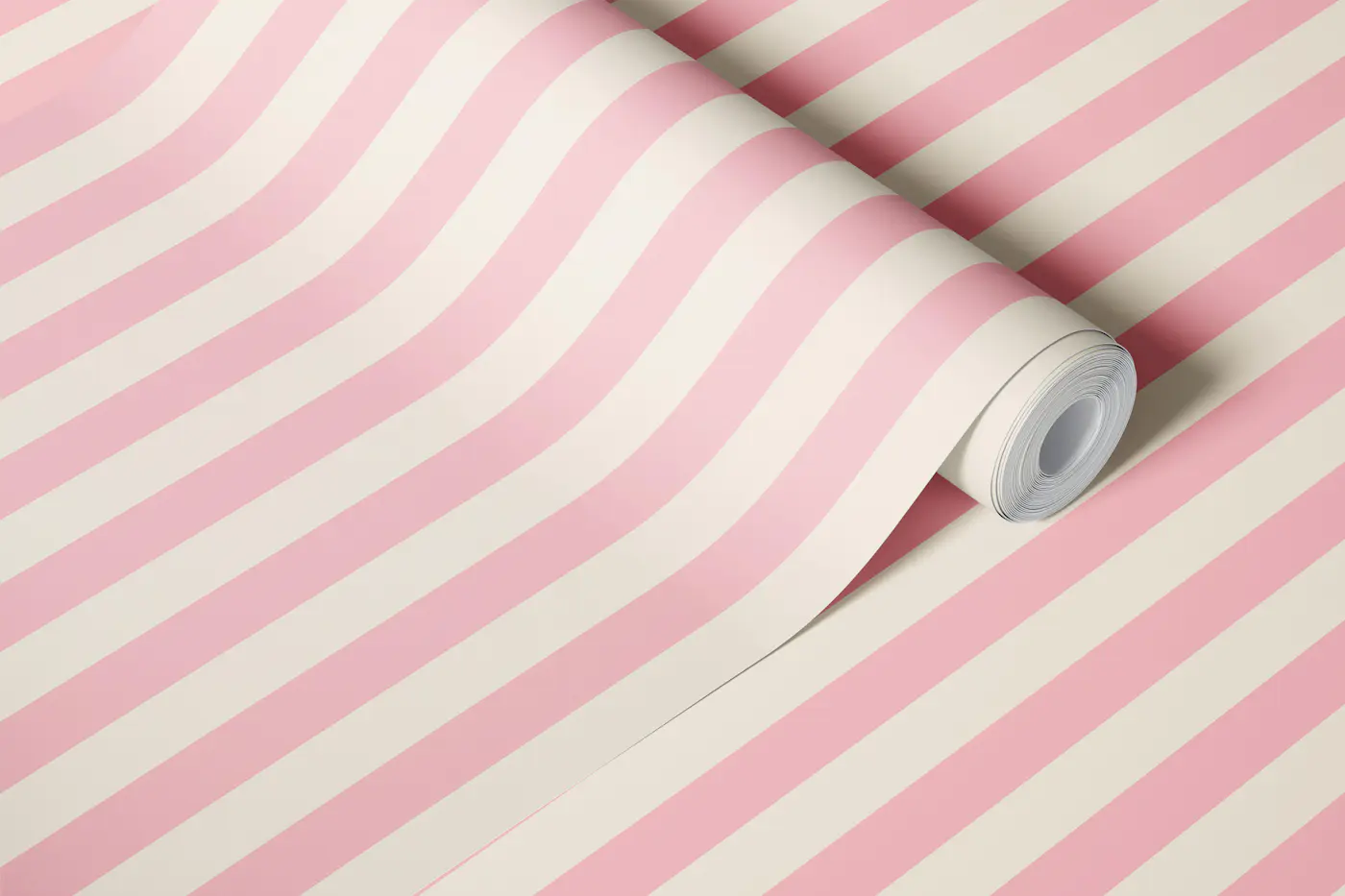 Pink and Soft Beige Medium Stripes wallpaper roll