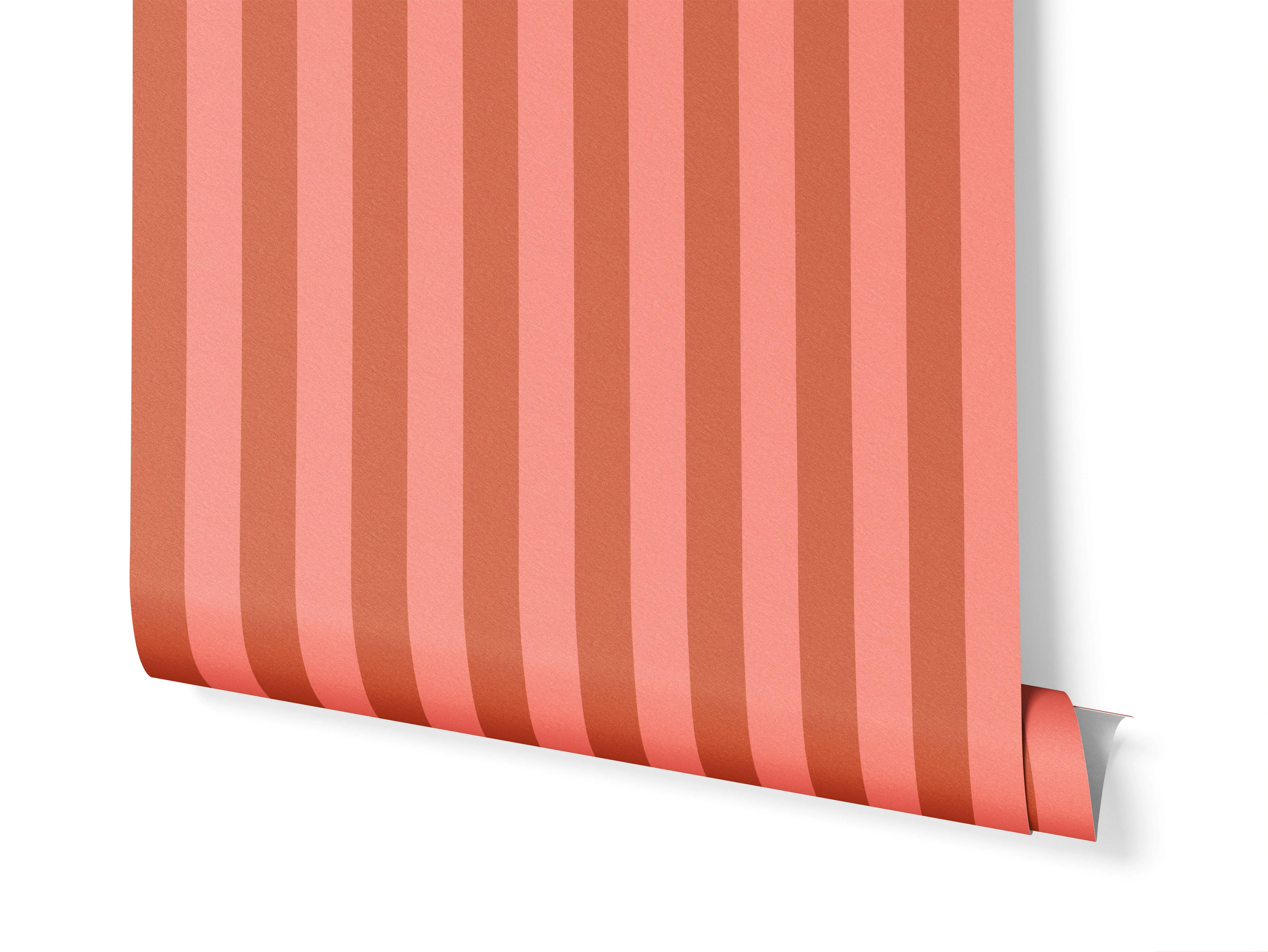 Terracotta and Pink Medium 70s Stripes wallpaper roll