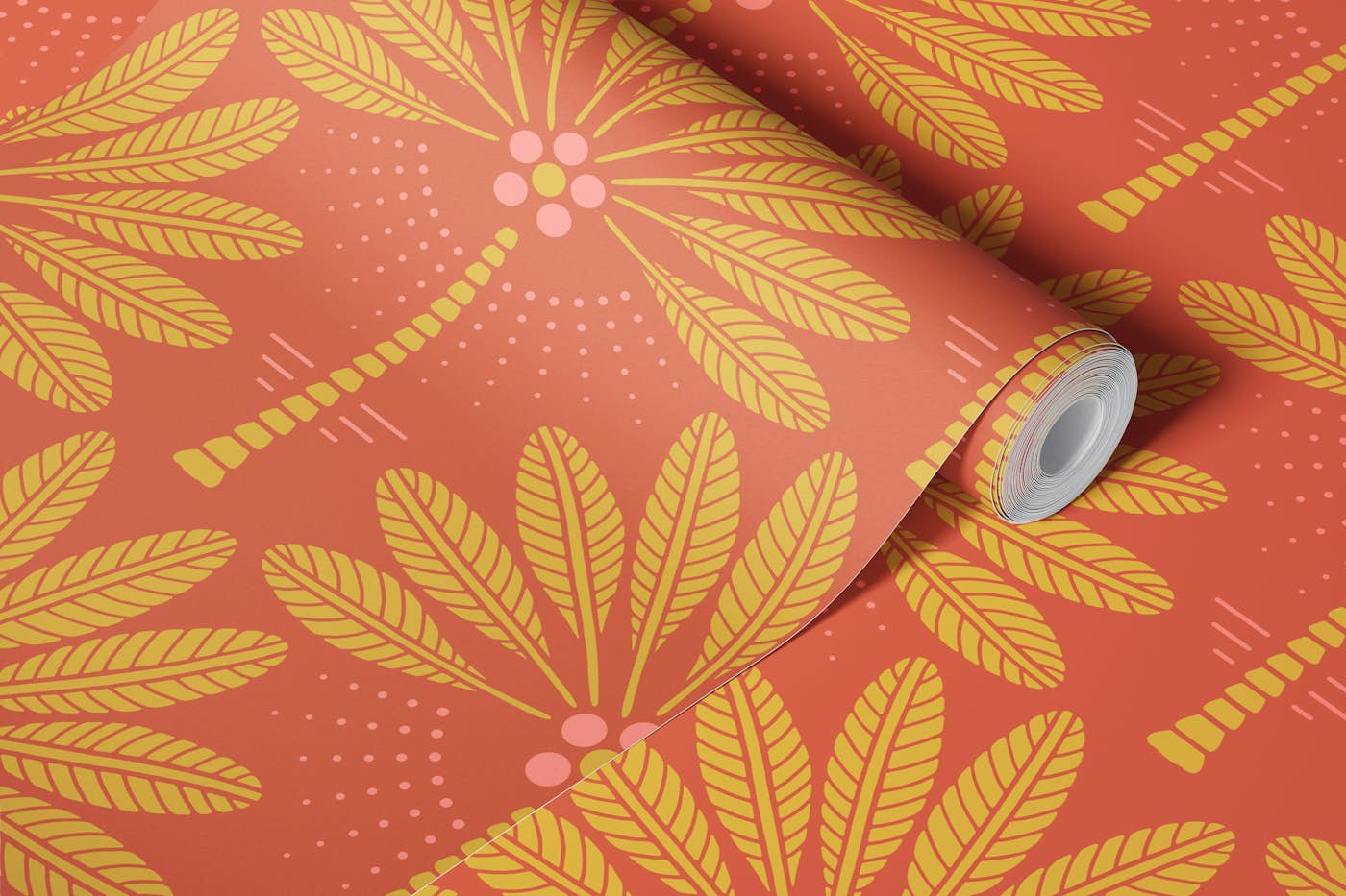 Coastal Palm Trees With Fruits - ReddishBrown wallpaper roll
