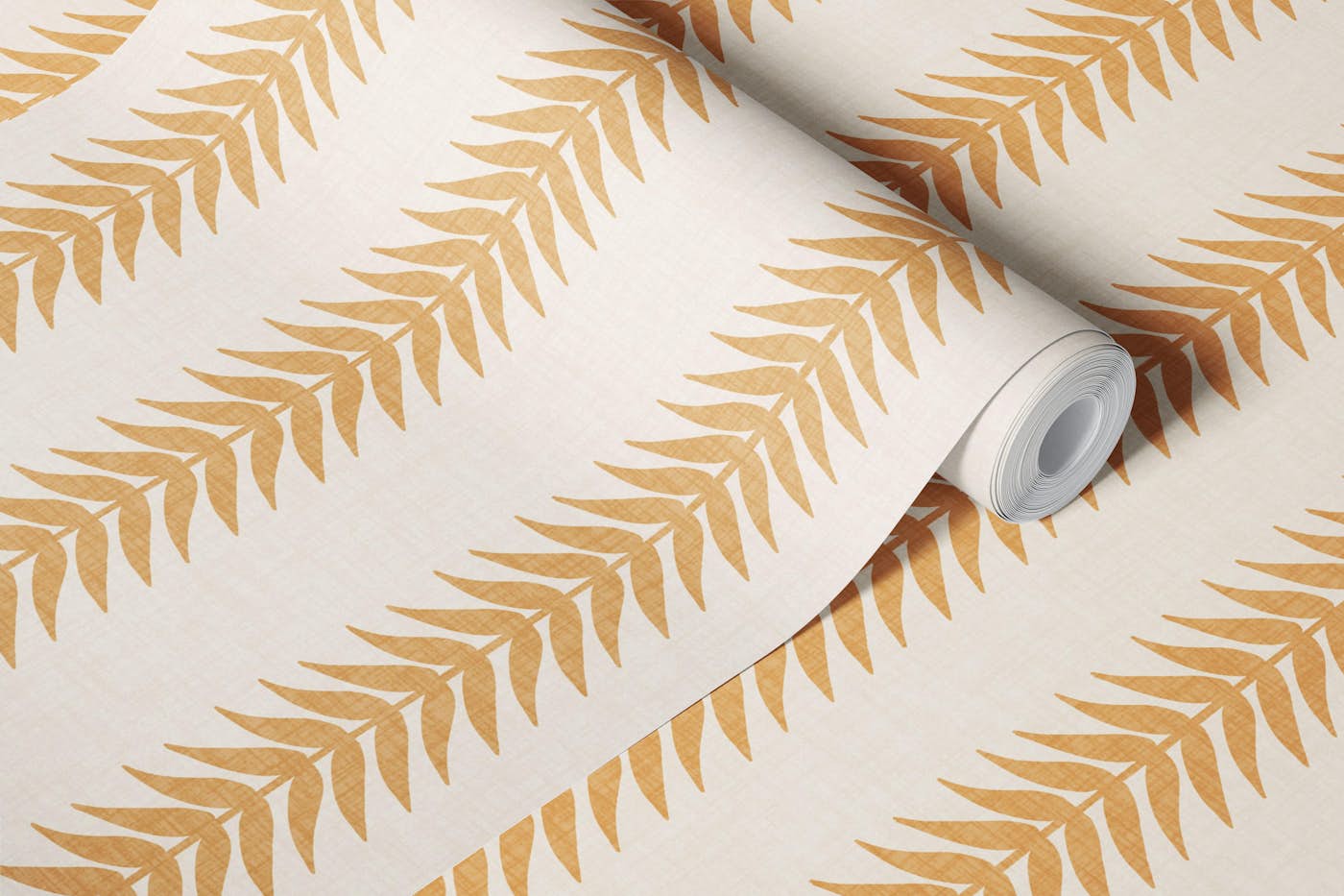 Gold Fern Leaf Stripe on Parchment Linen wallpaper roll