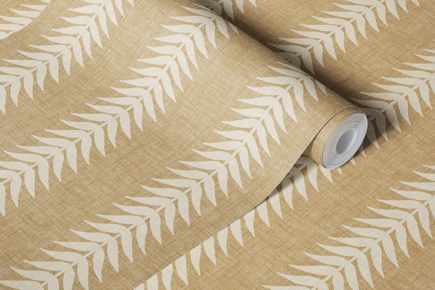 Sand Fern Leaf Stripe on Flax Linen wallpaper roll
