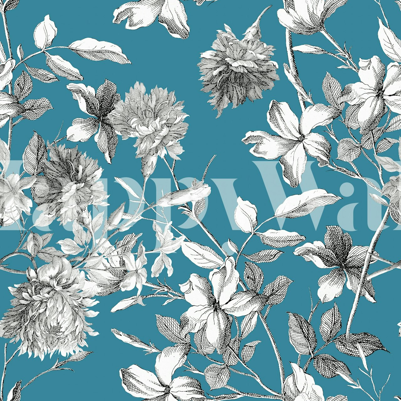 Floral Unteal wallpaper in a room setting