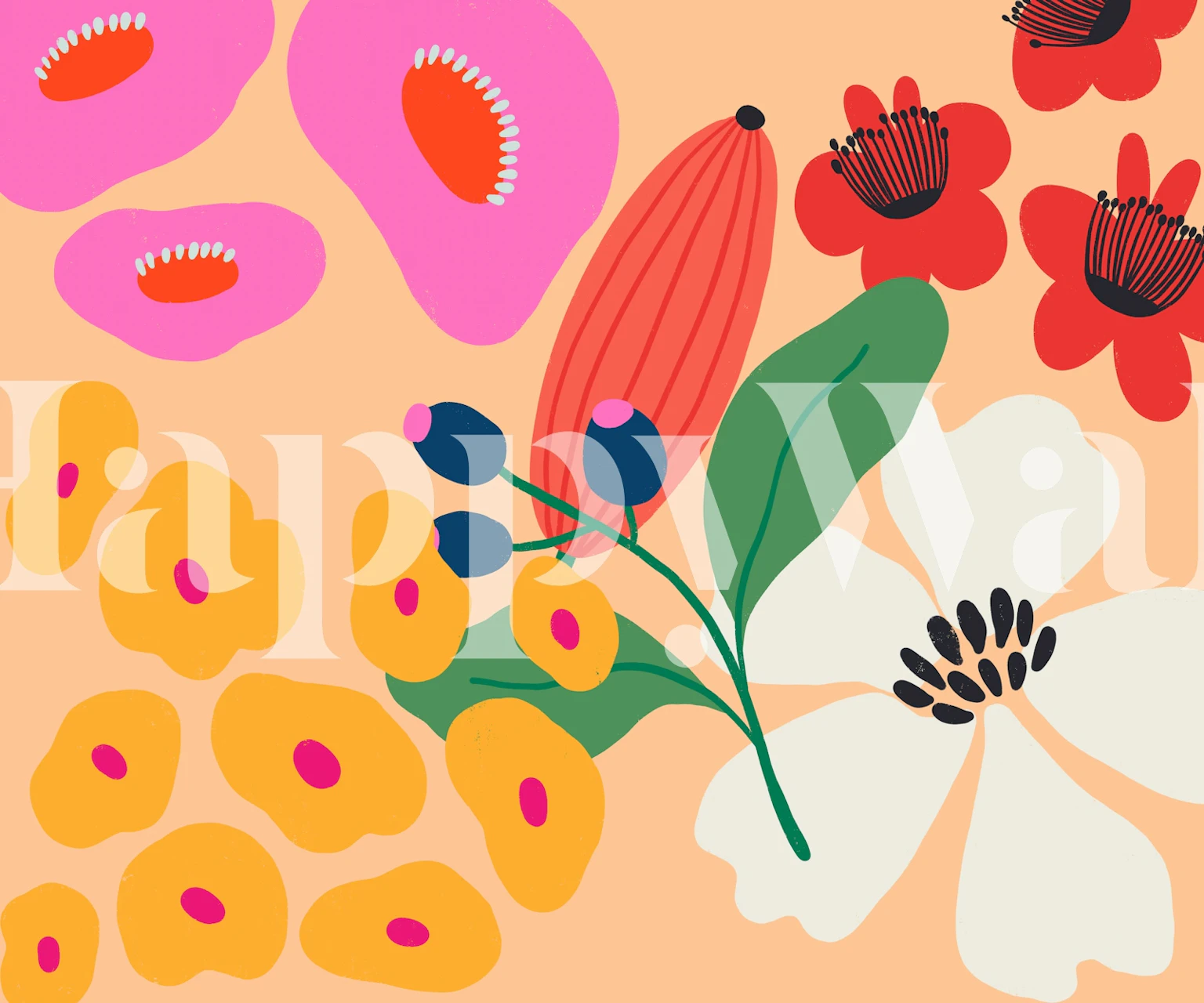 Design de papier peint floral dans un cadre de pièce