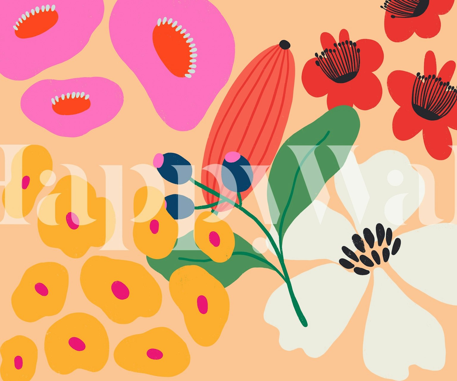 Floral wallpaper design in a room setting