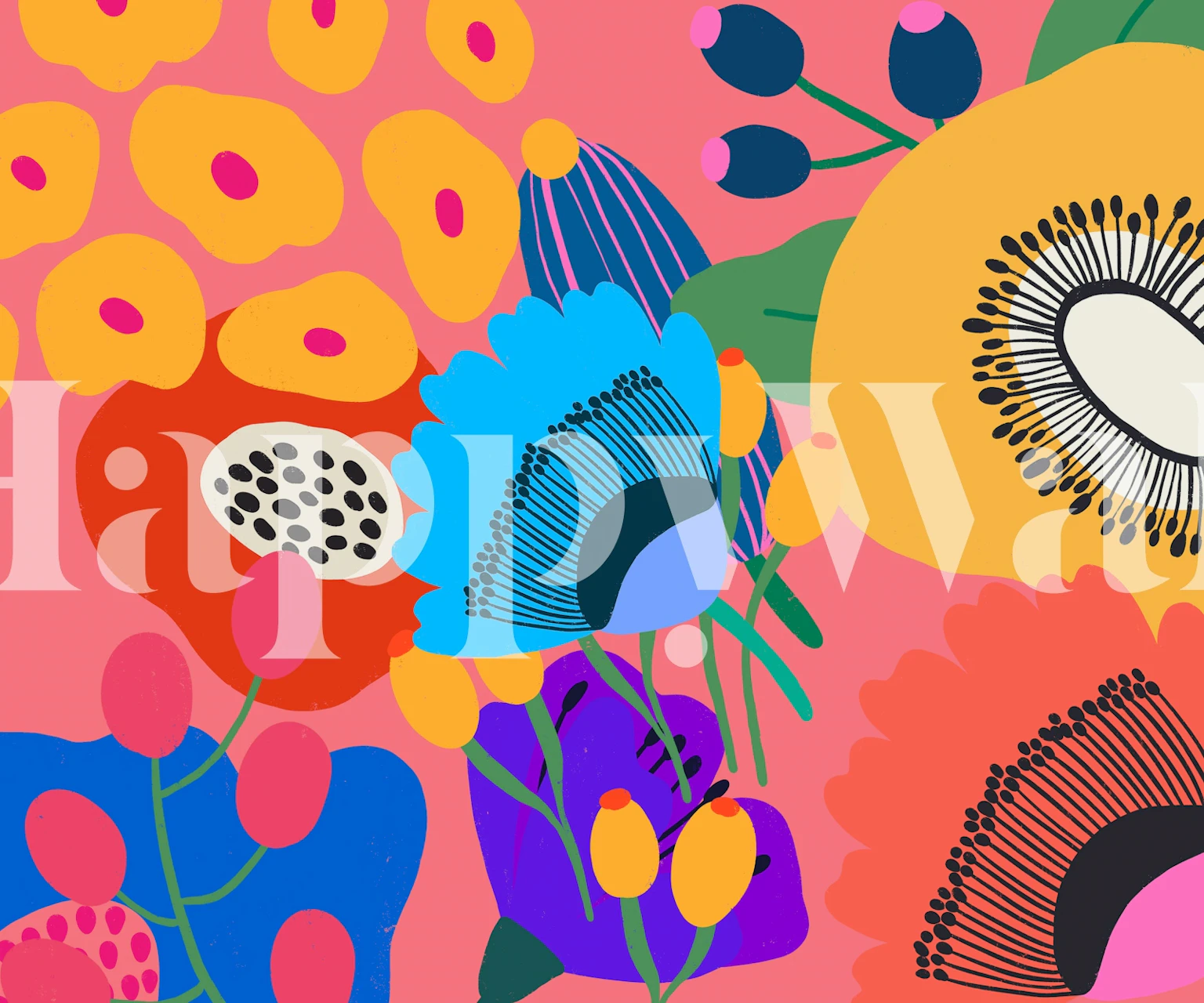 Kleurrijke bloemen in diverse vormen en kleuren wallpaper