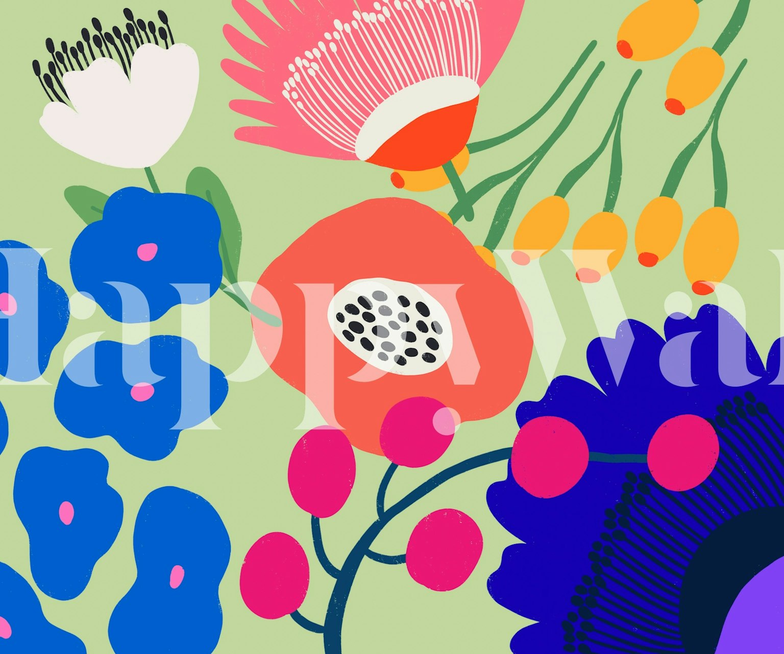 Colorful flowers with green background wallpaper