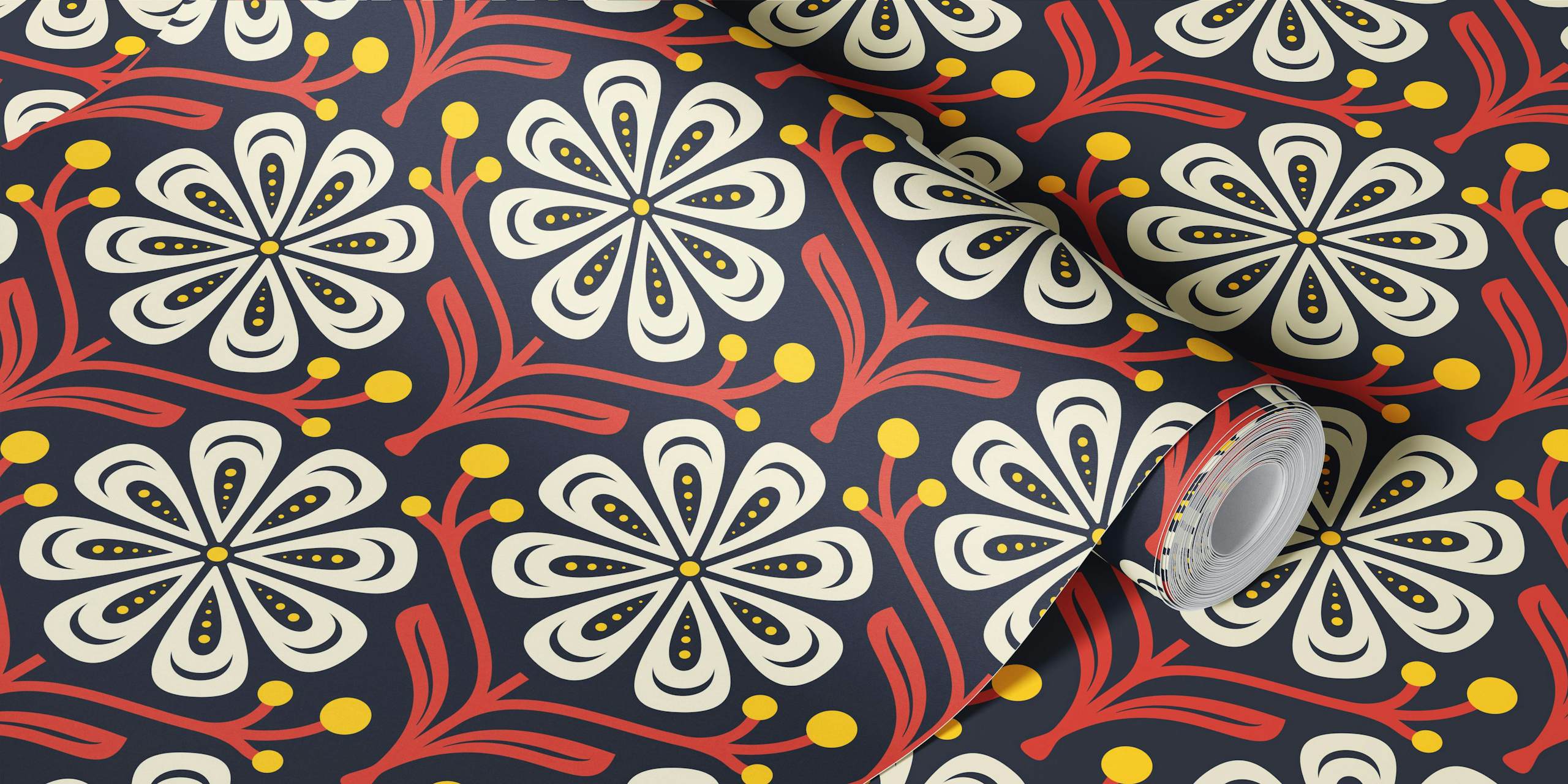 Elegant Daisy Flair in Red Yellow tapet