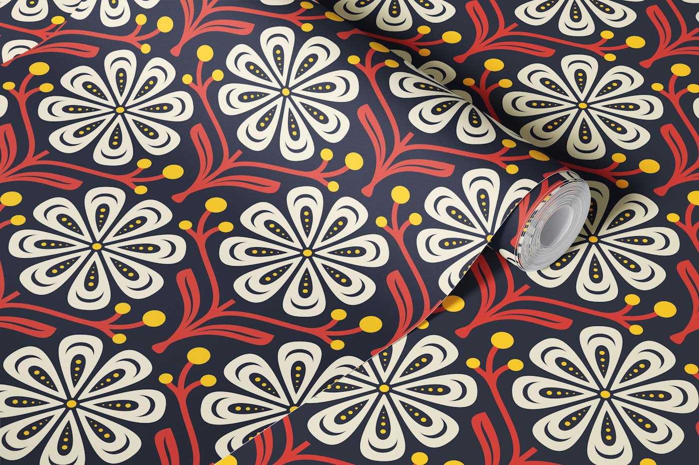 Elegant Daisy Flair in Red Yellow - S wallpaper roll