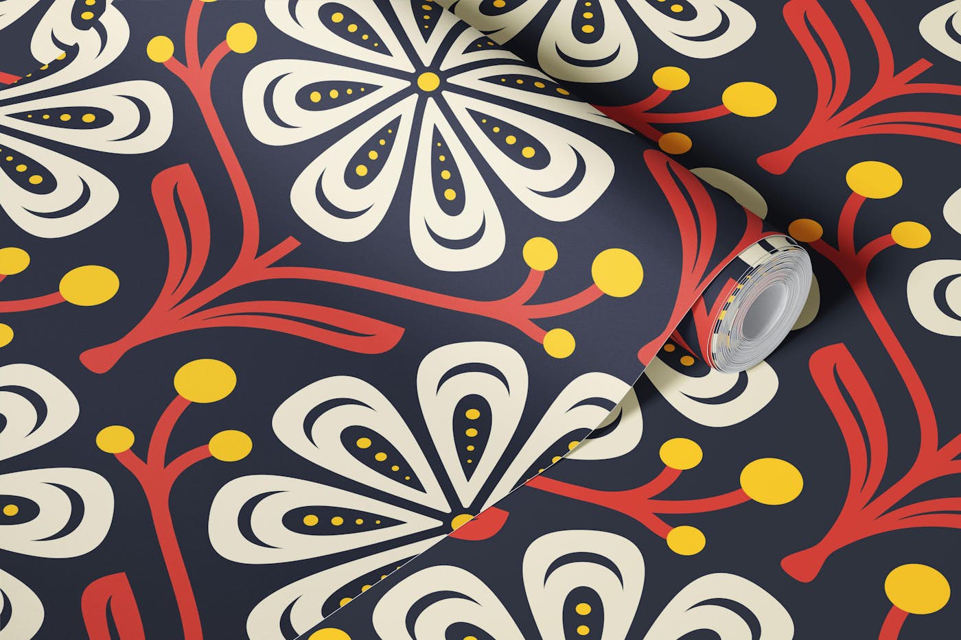Elegant Daisy Flair in Red Yellow - L wallpaper roll