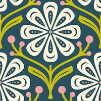 Elegant Daisy Flair in Green Pink - S ταπετσαρία