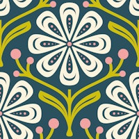 Elegant Daisy Flair in Green Pink - L ταπετσαρία