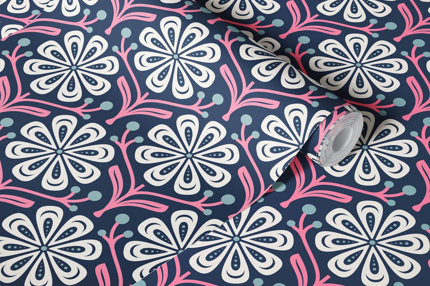 Elegant Daisy Flair in Pink Blue - S wallpaper roll