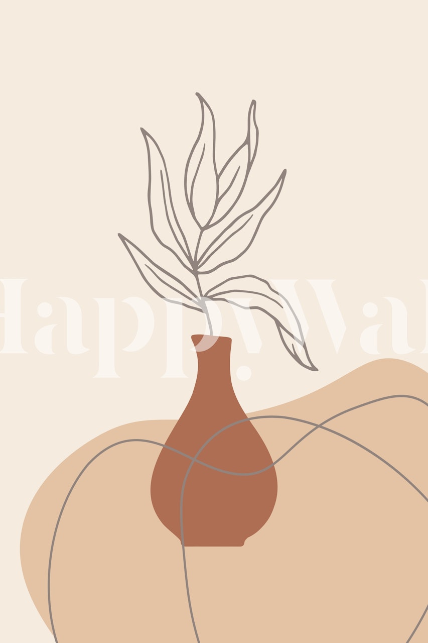 Minimal line art plant in a vase with neutral tones wallpaper