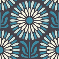 Retro Floral Burst Delight in Blue - S tapete
