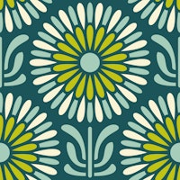 Retro Floral Burst Delight in Teal Green - L carta da parati