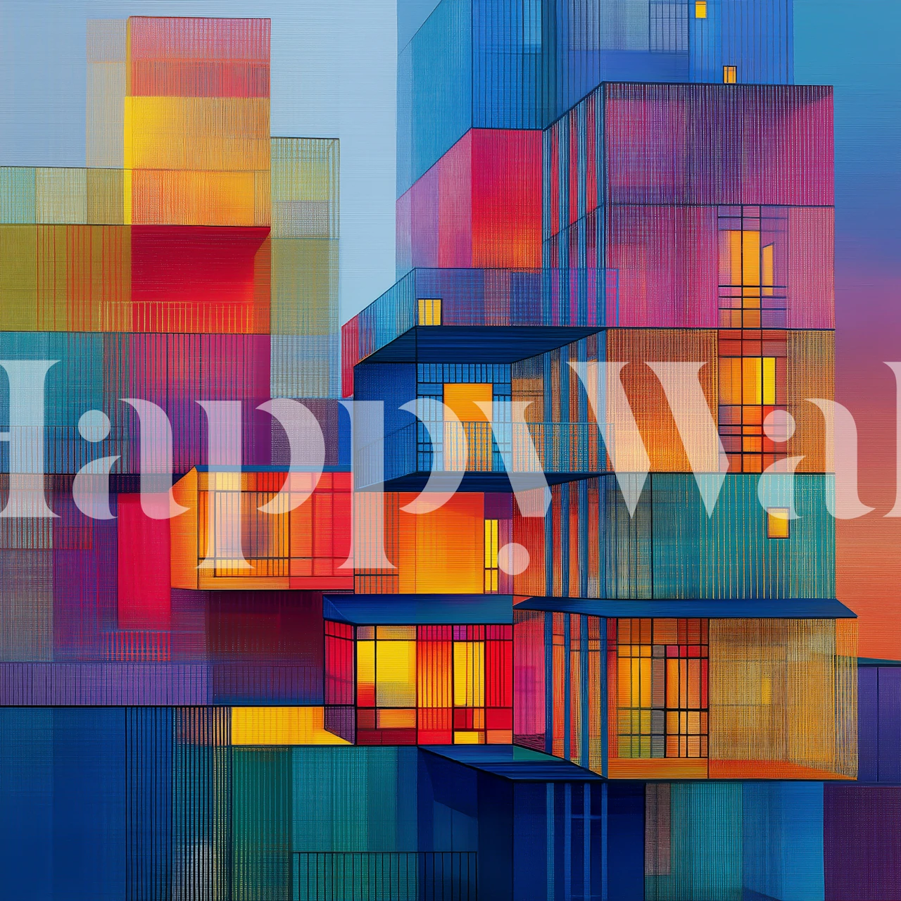 Bunte Abstract Urban Vibes-Tapete in einem Raum