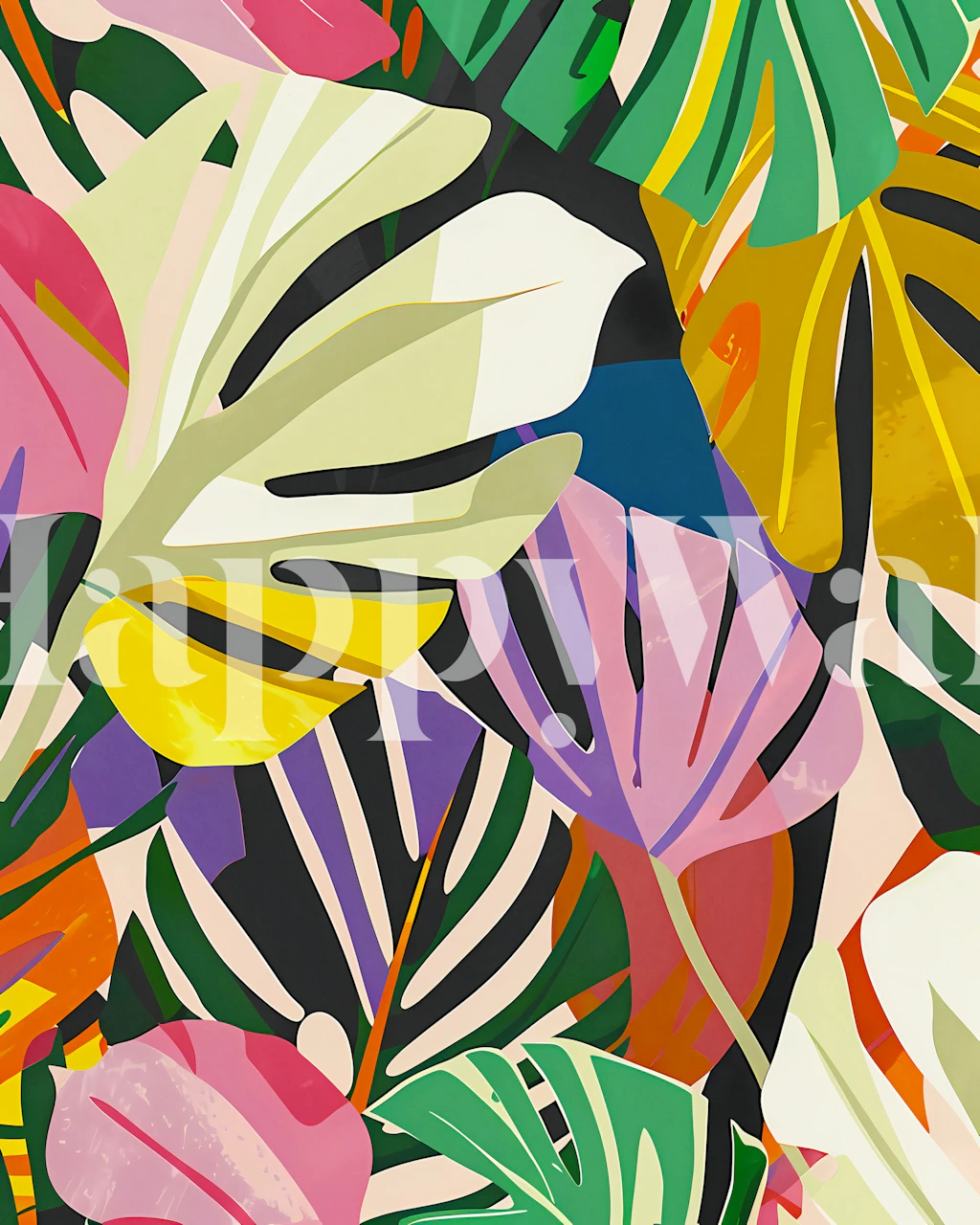 Vibrant tropical foliage wallpaper in a room