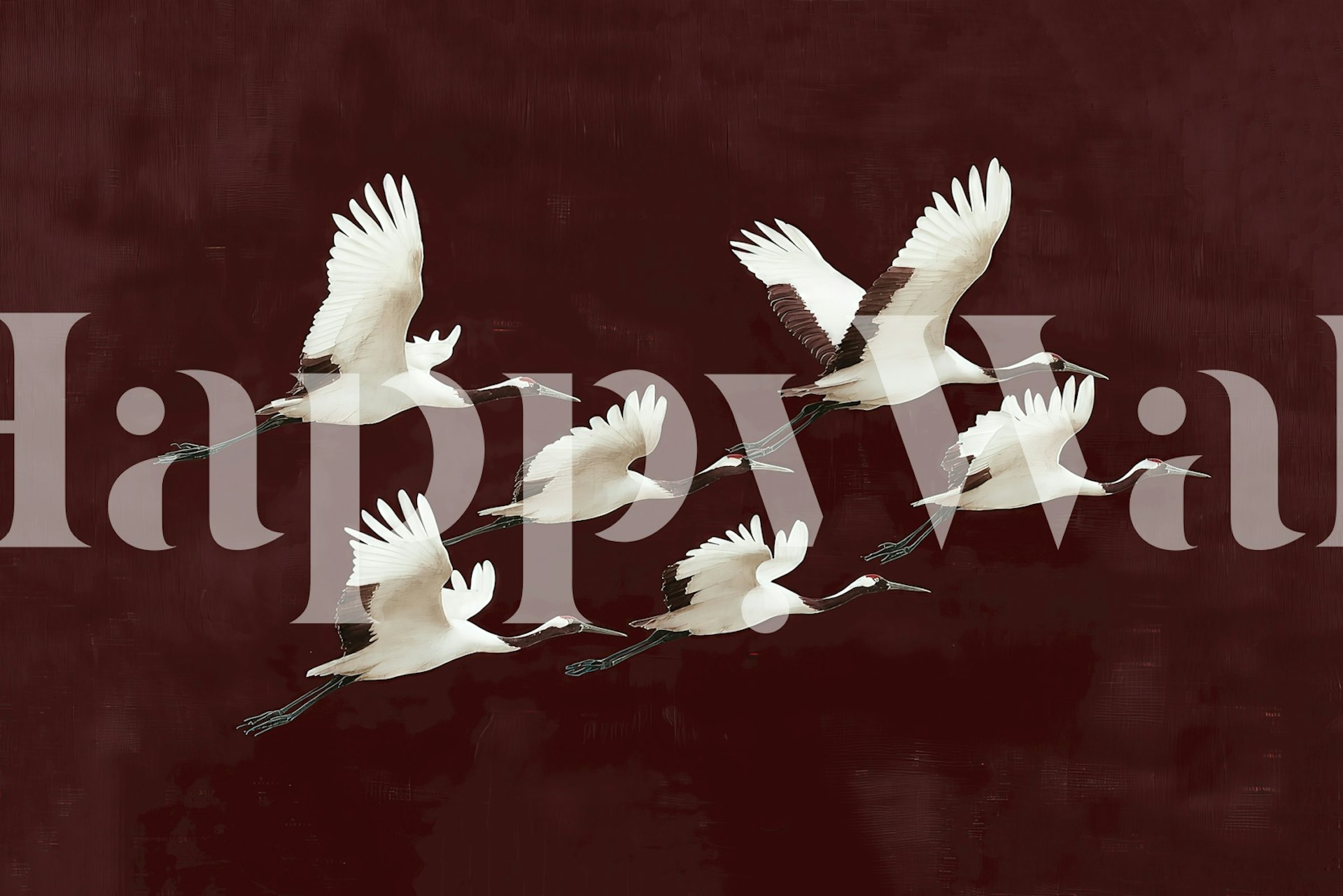 Cranes in flight wallpaper in a room