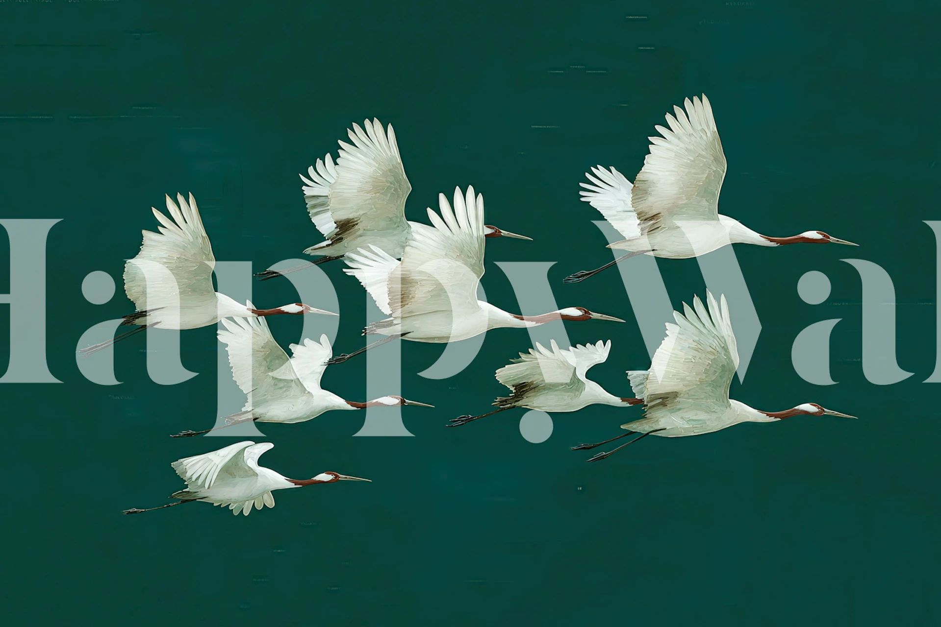 White cranes flying against a teal background wallpaper