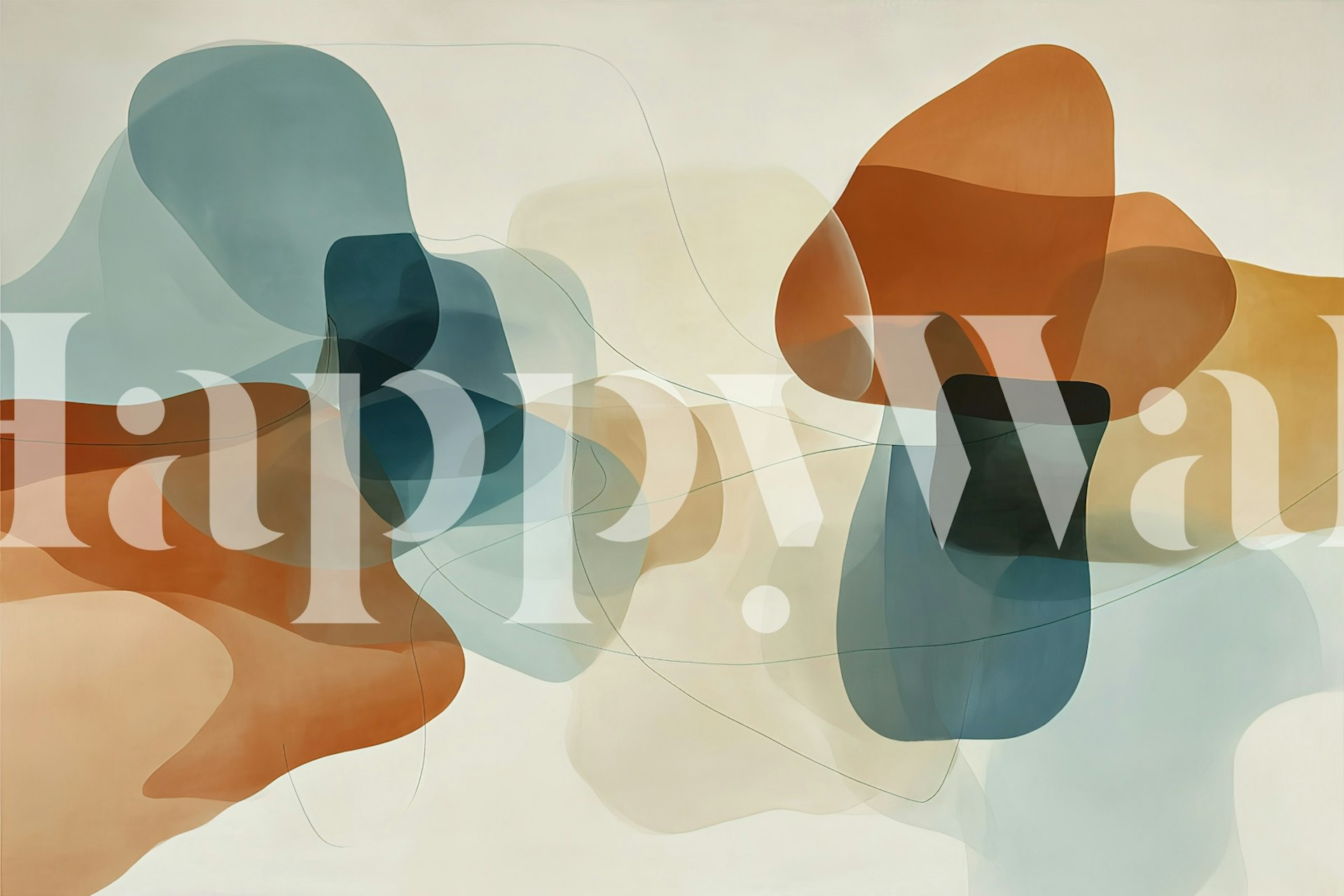 Abstract organic shapes in blue, brown, and beige tones wallpaper