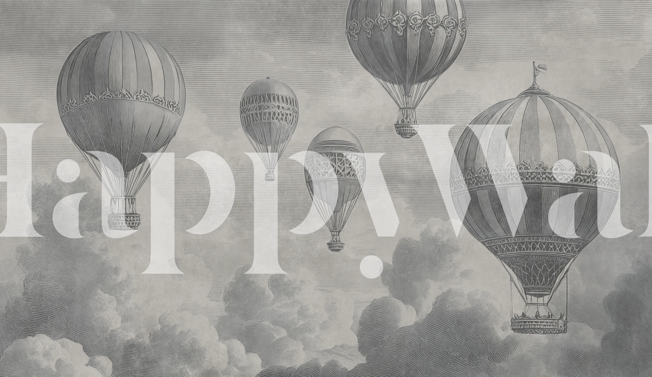 Greige vintage hot air balloon design wallpaper