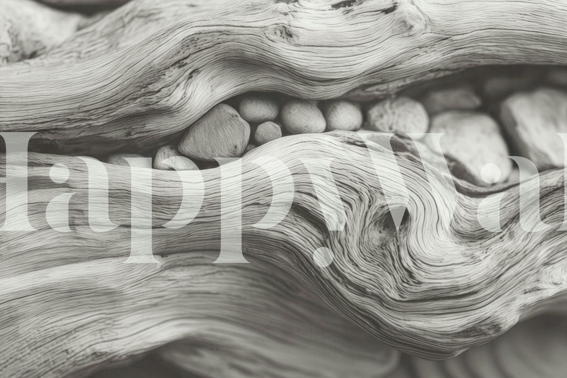 Papel pintado Pebble Driftwood Coastal Calm en una habitación