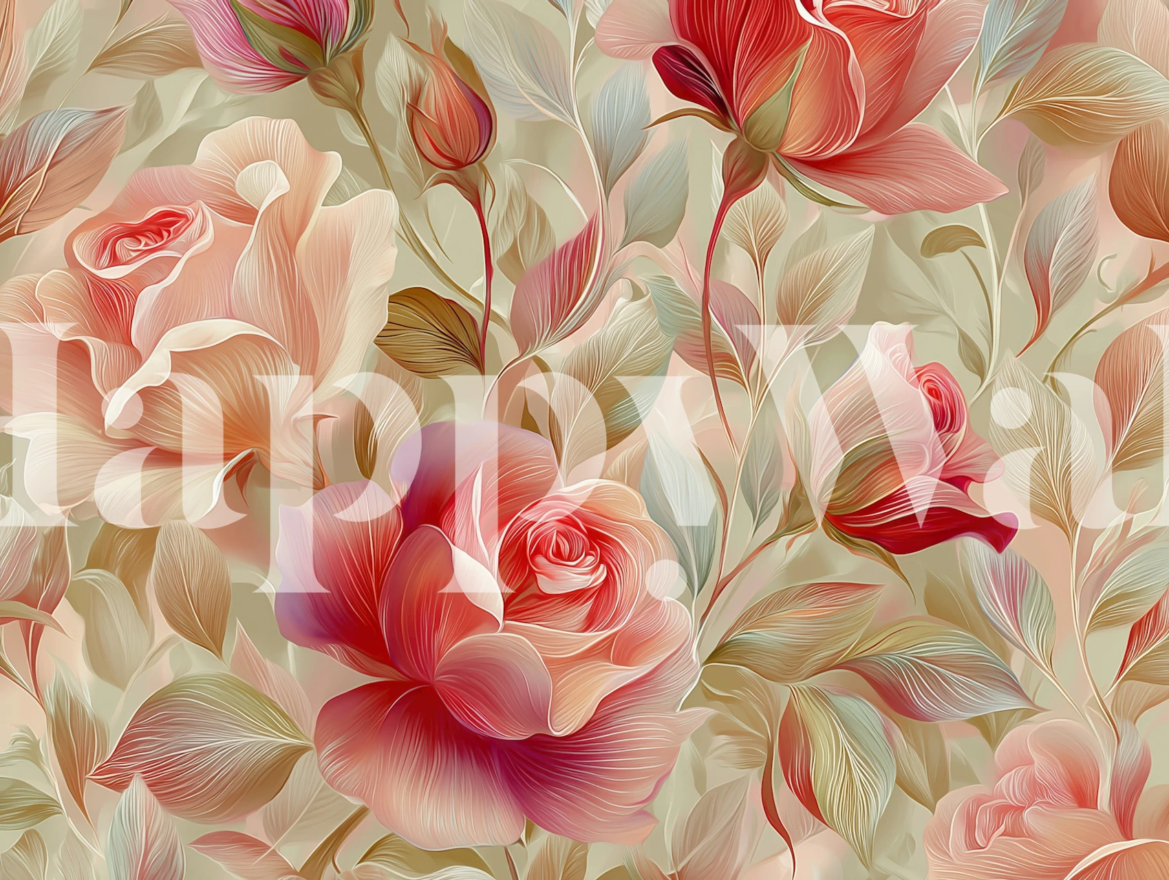 Vintage rose floral wallpaper with soft pink and cream colors, elegant floral pattern