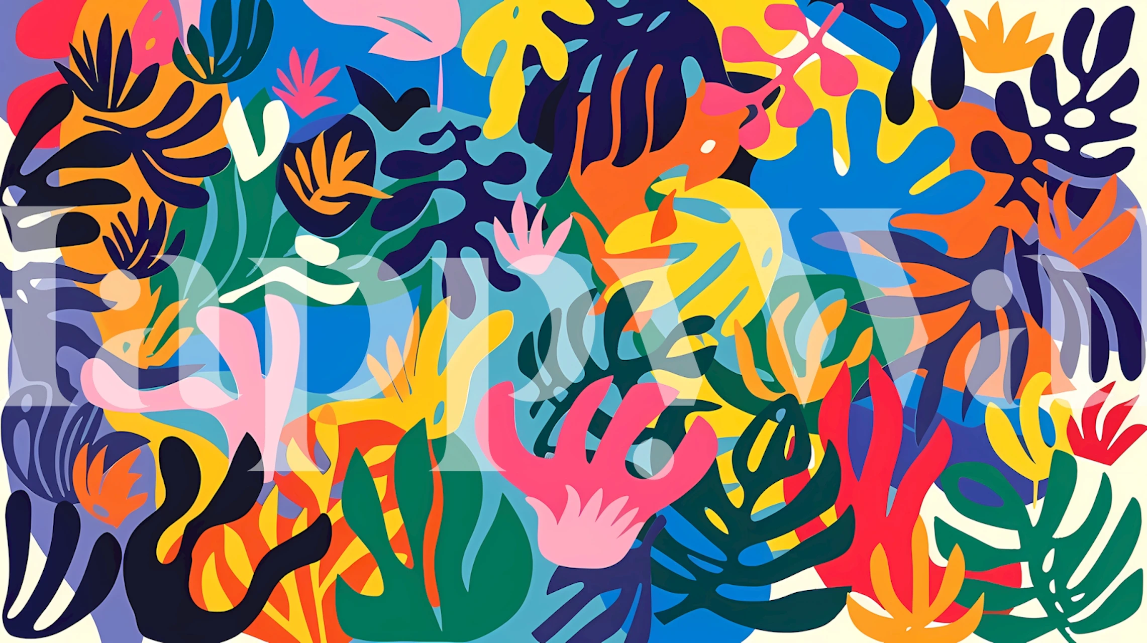 Färgglad Tropical Garden Dreamscape-tapet i ett rum