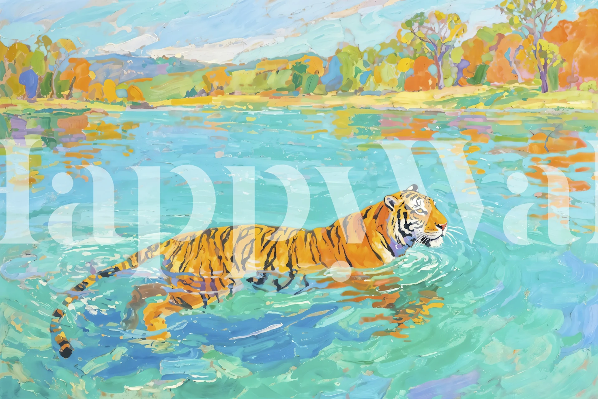 Majestic Tiger Oasis behang in een kamer